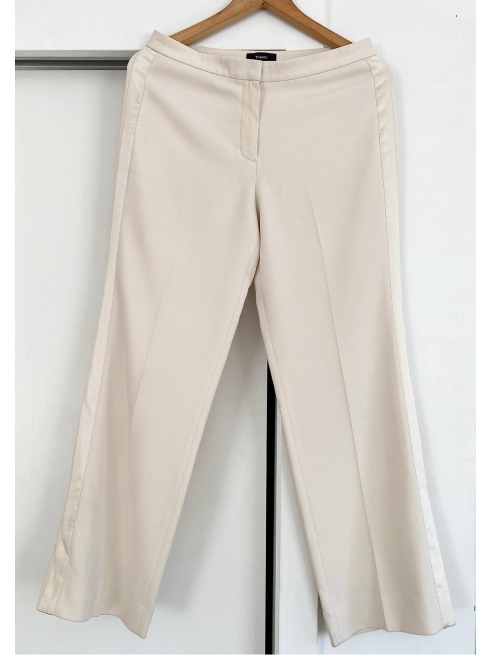 Theory Admiral Crepe Ivory Cream Tuxedo Pant Straight Leg Size 2